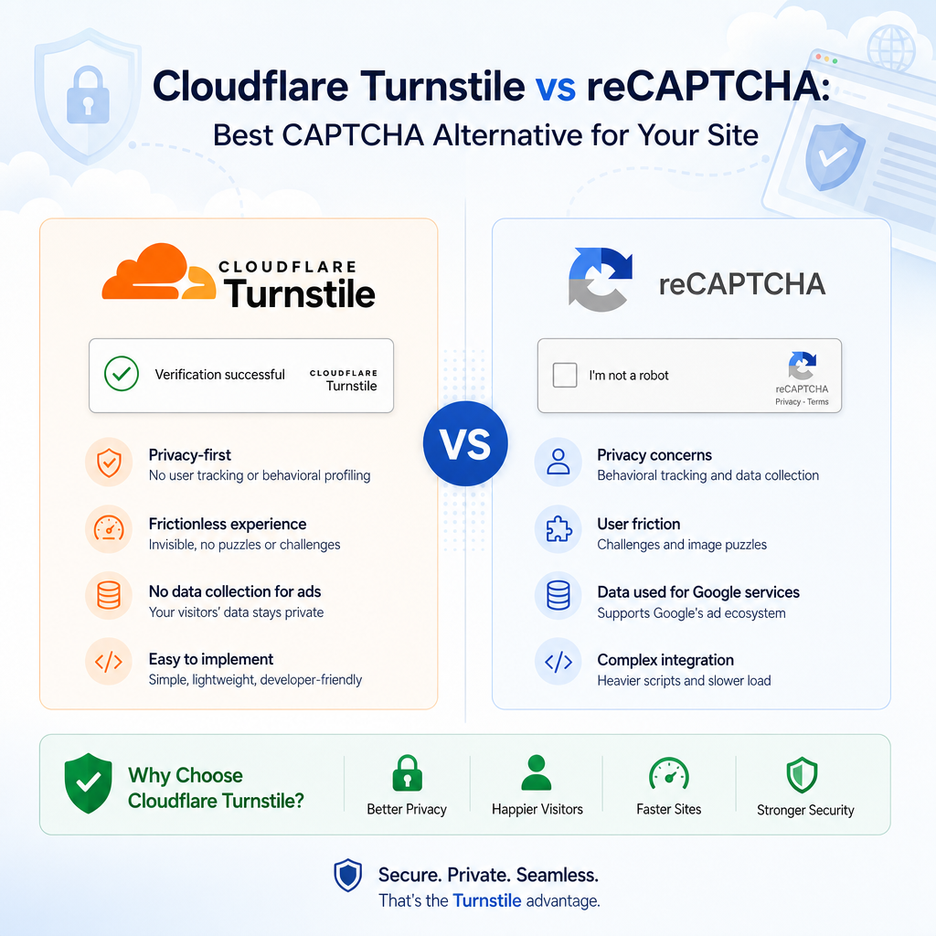Illustration of Cloudflare Turnstile vs reCAPTCHA: Best CAPTCHA Alternative for Your Site