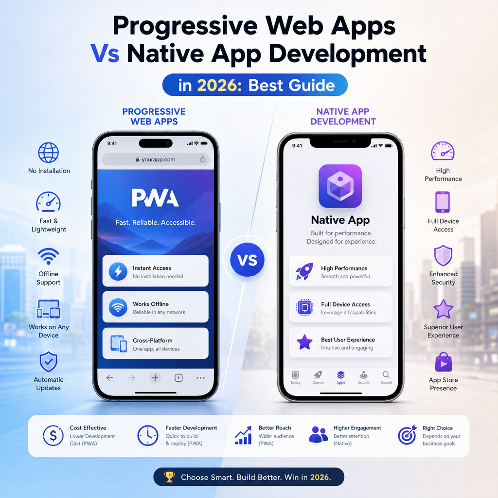 Illustration of Progressive Web Apps Vs Native App Development in 2026: Best Guide