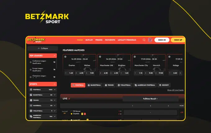 Betzmark Sport betting interface homepage